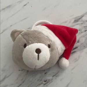 Plush Bear Baby Christmas Rattle with Red Santa Hat